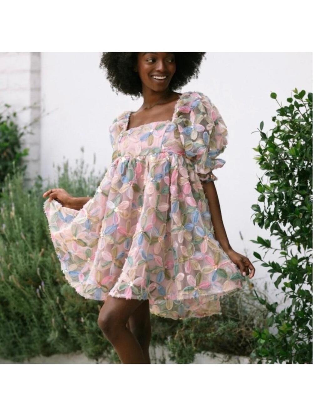Morning Lavender Floral Stacy Sequin Babydoll Dress Womens Medium